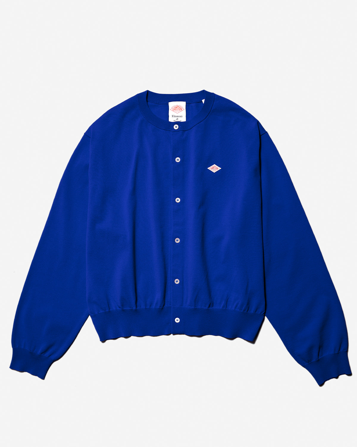 Womens Jersey Knit Crew Neck Cardigan - Blue