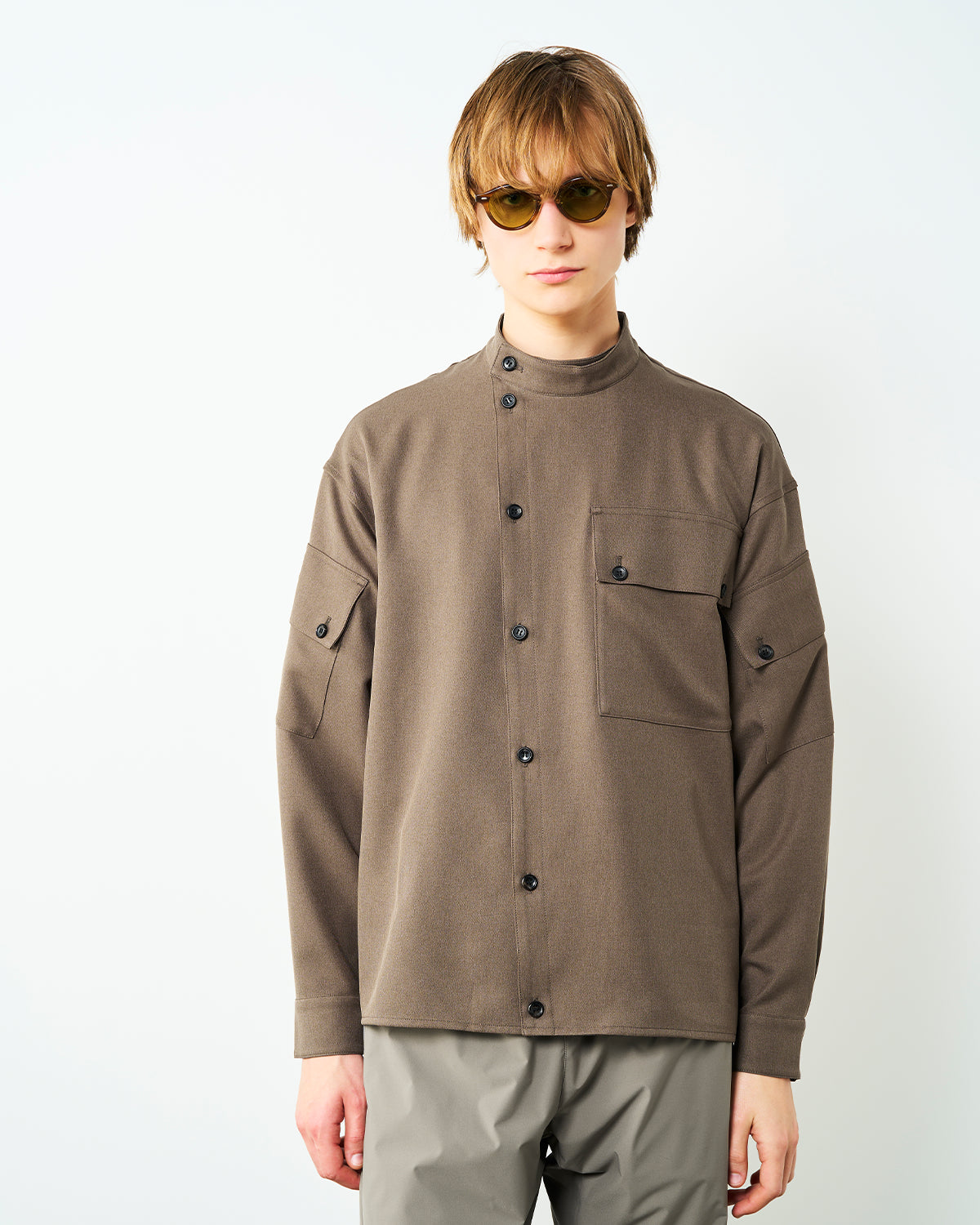 WR PL ST. Band Collar Shirt - Brown