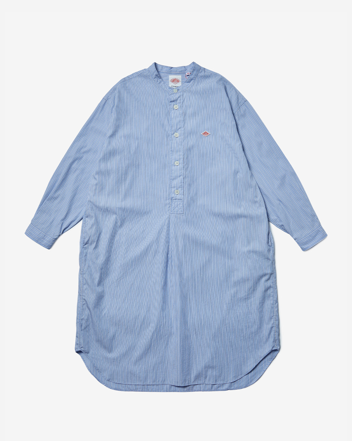 Womens Poplin Band Collar Tunic Shirt - Sax Blue Stripe