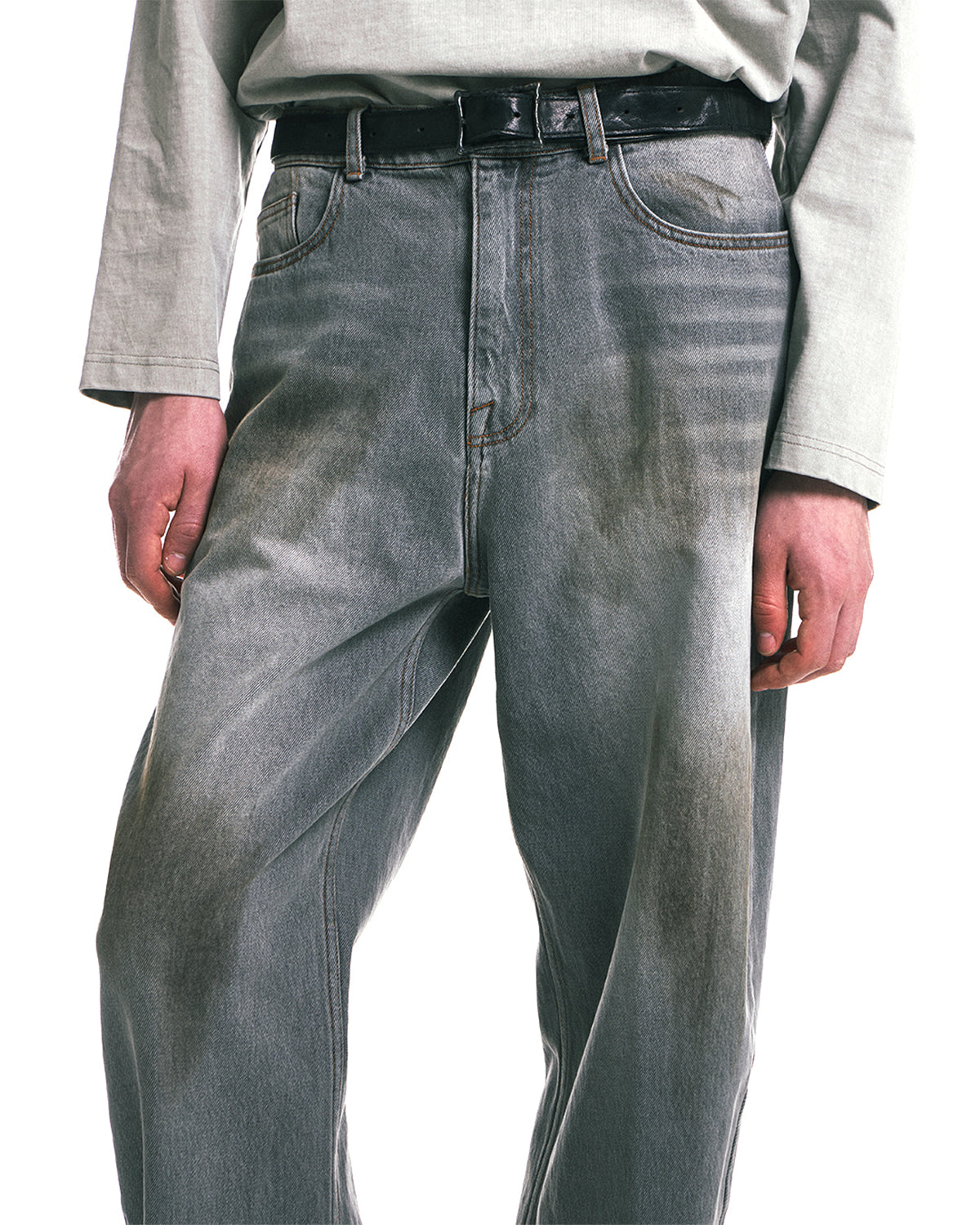Curved Wide Denim - Dusty Grey