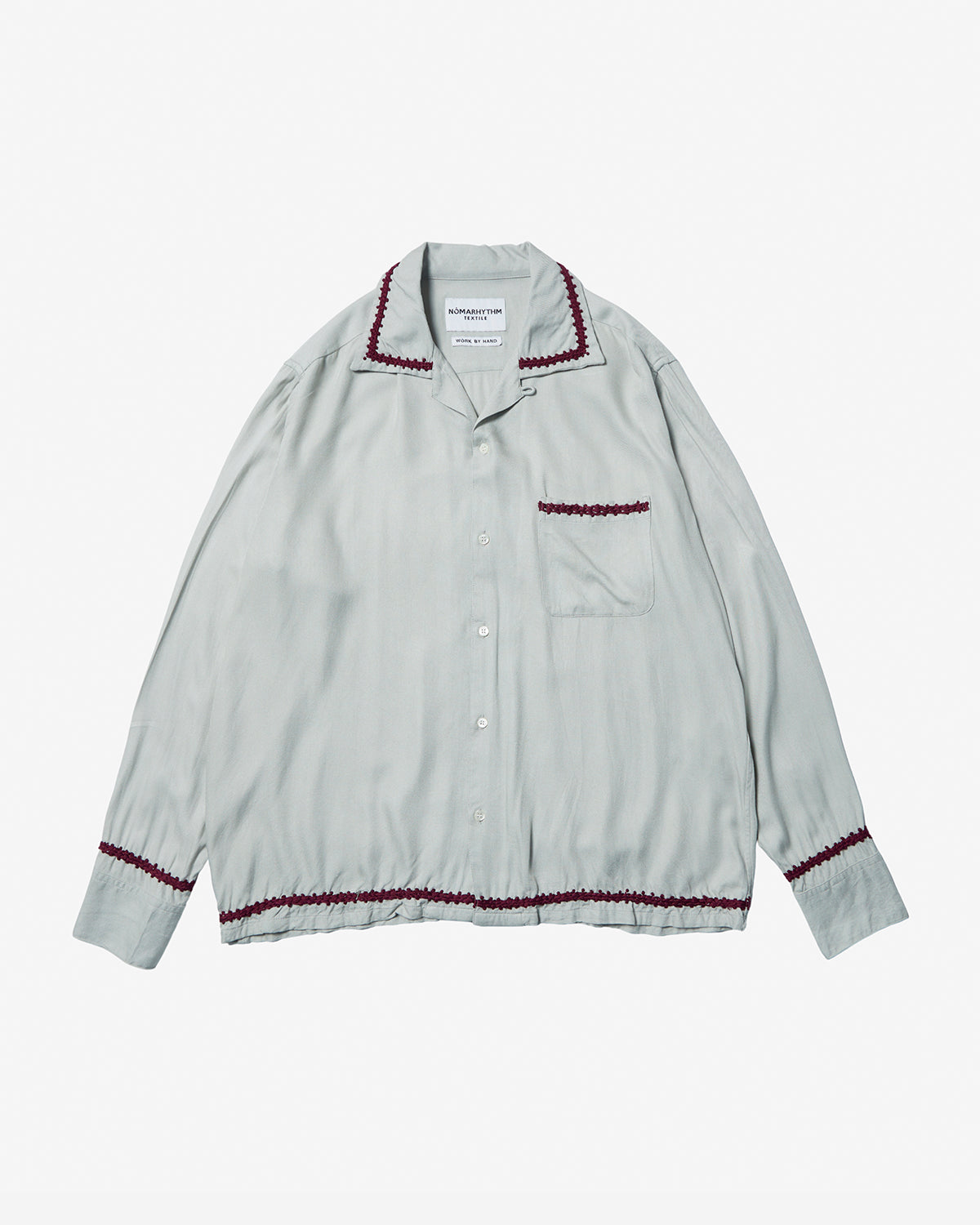 Trim Embroidery Open Collar Shirt - Gray