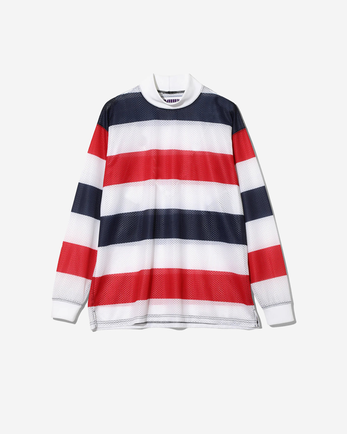 L/S Mock Neck Tee - Stripe Mesh - Tricolour