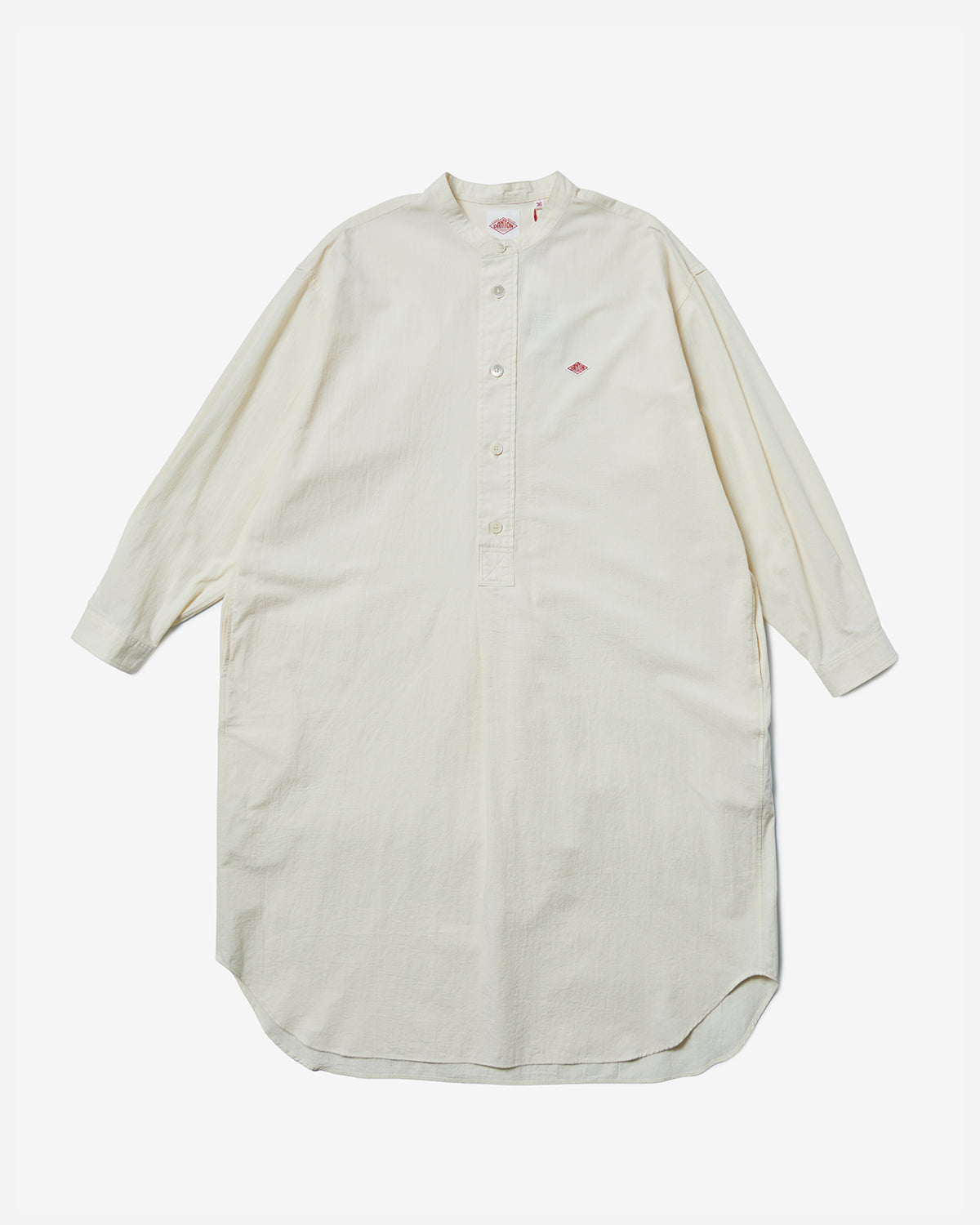 Womens Poplin Band Collar Tunic Shirt - Ivory