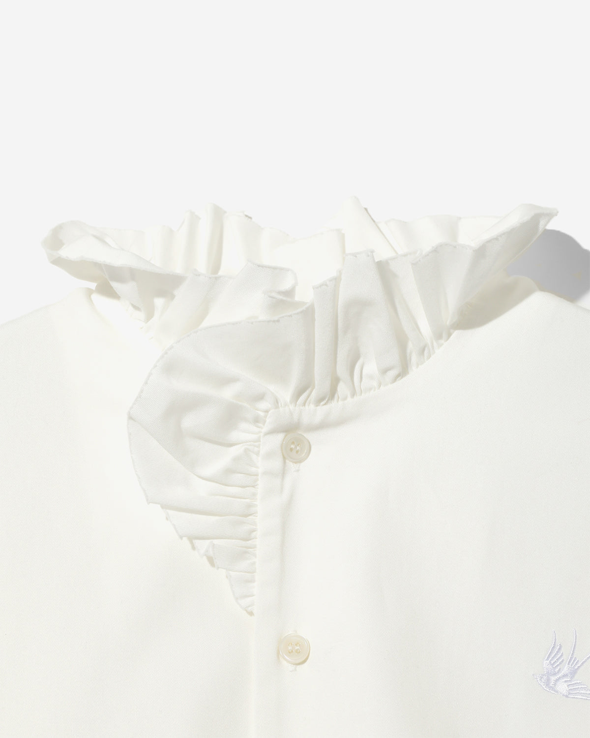 Frill Stand Collar Shirt - White