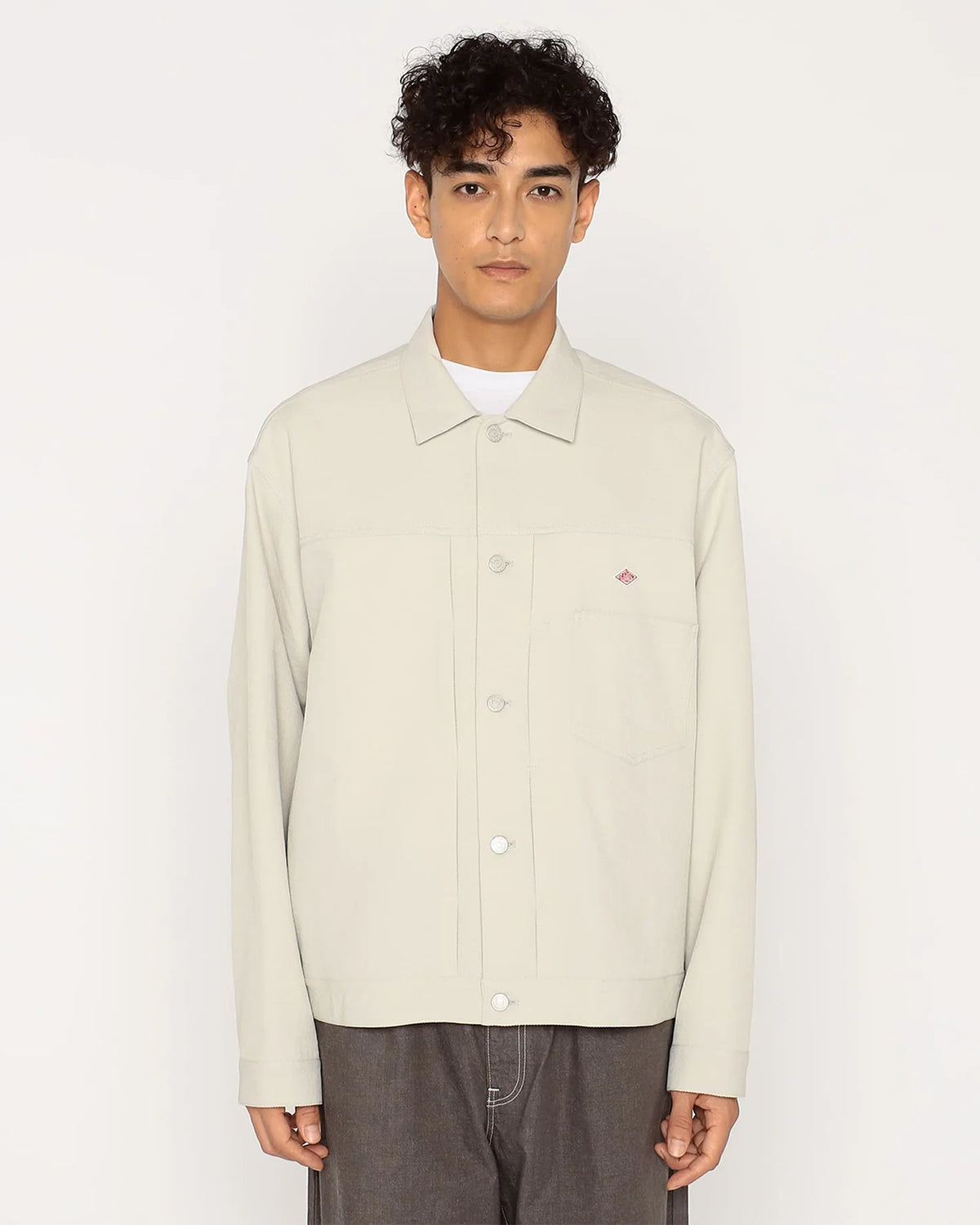 Mens Polyester Twill Jeans Jacket Style Shirt Blouson - Greige