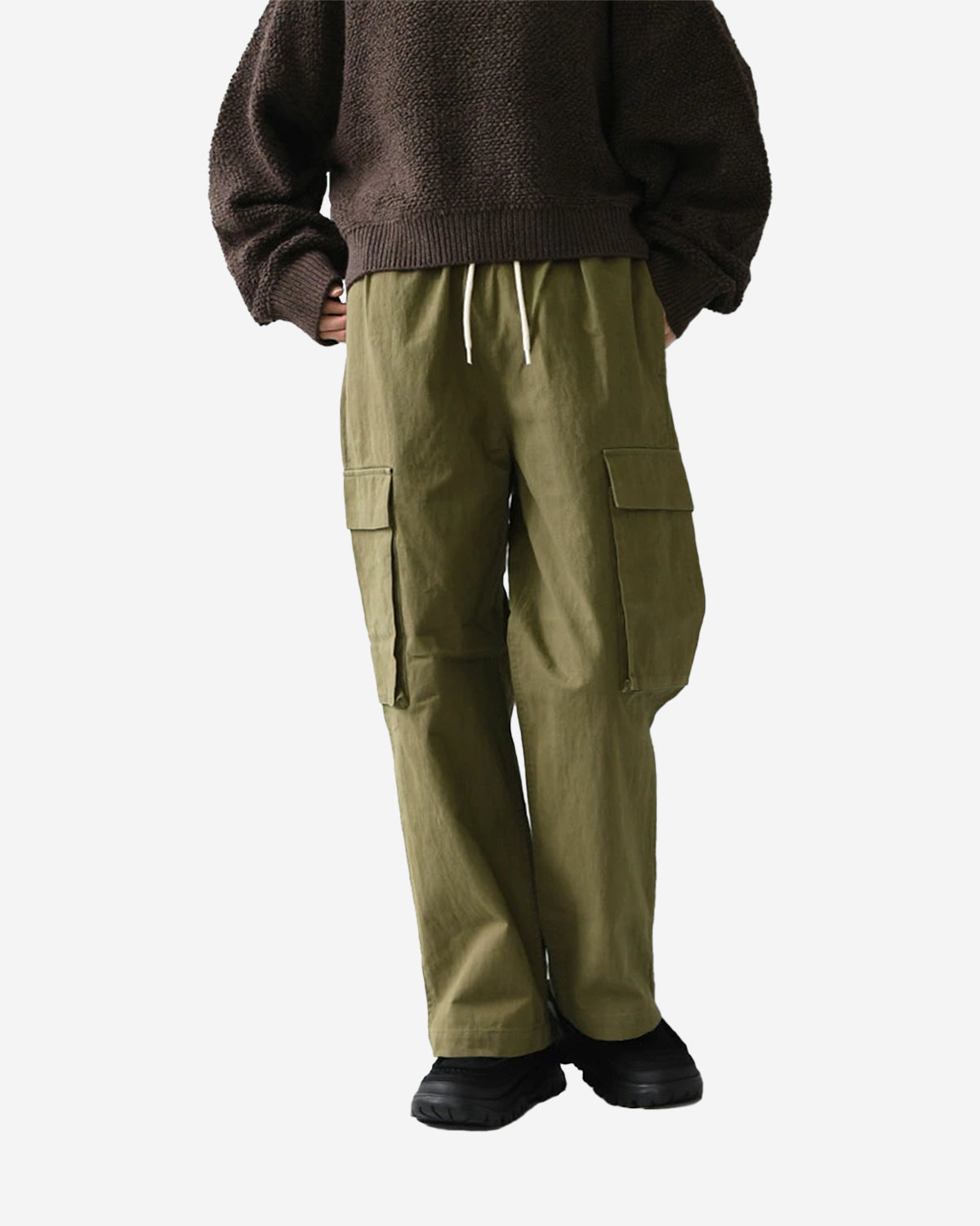 Mens Peach Skin Cargo Pants - Olive