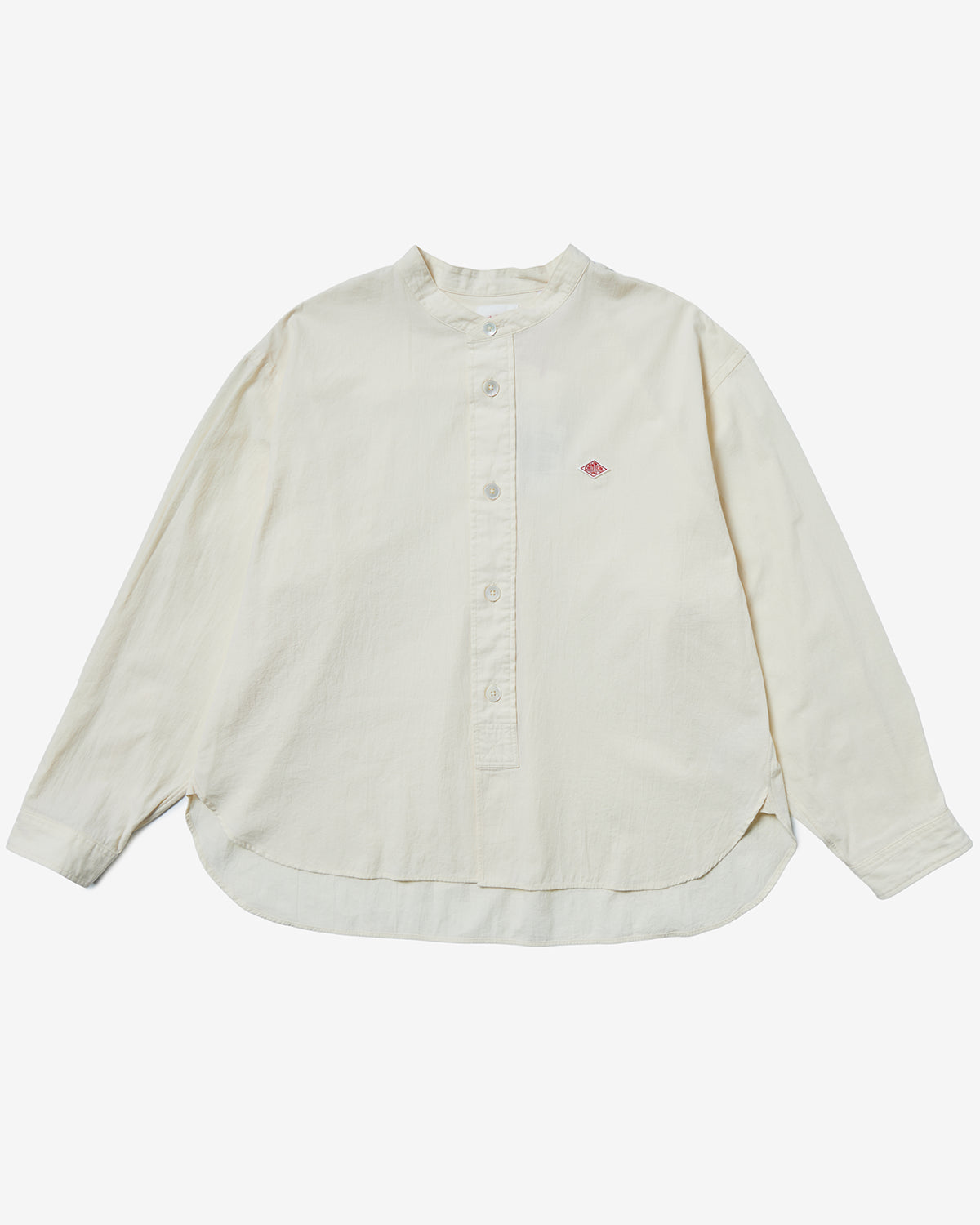 Womens Cotton Poplin Band Collar Shirt - Ivory