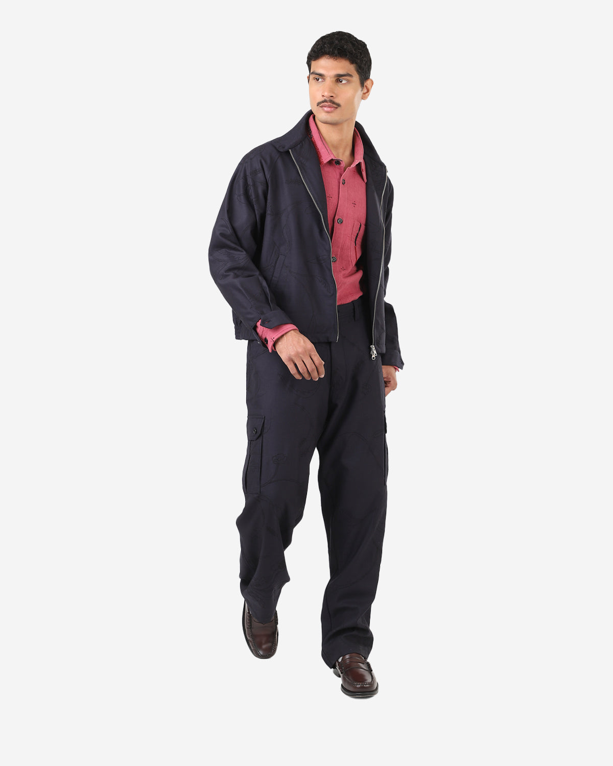 Stanley - Raglan Sleeve Lined Jacket With Two Way Zip - Wool Navy