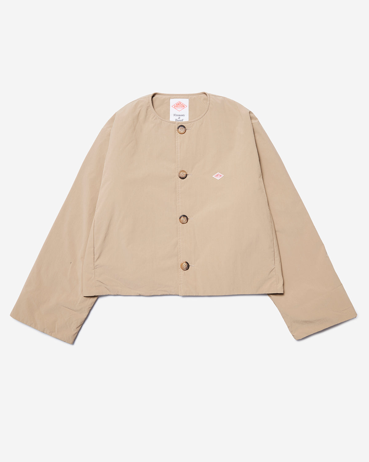 Womens Insulation Collarless Wide Jacket - Beige