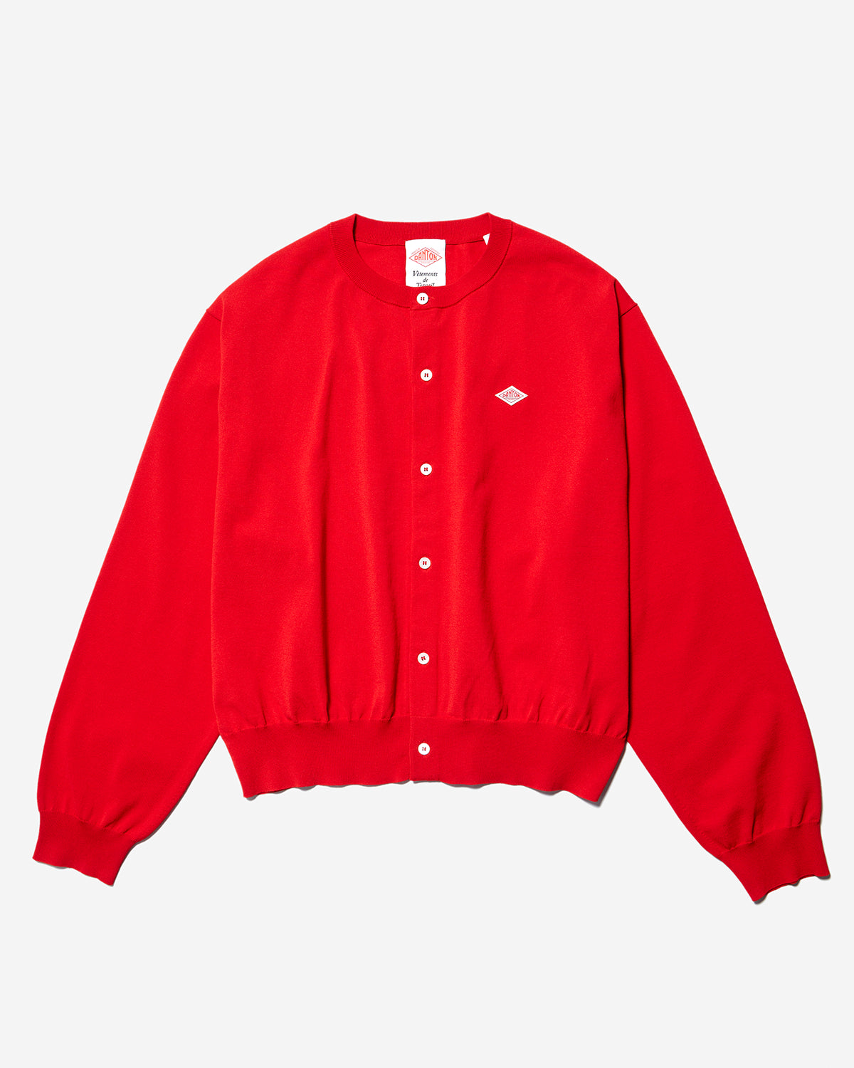 Womens Jersey Knit Crew Neck Cardigan - Red