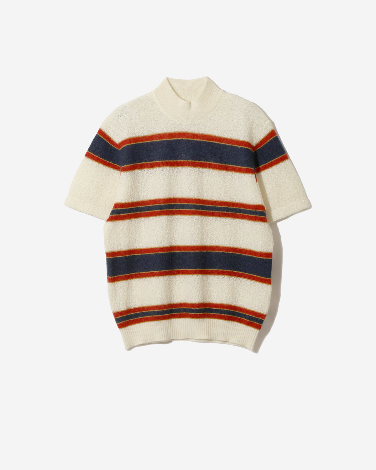 S/S Mock Neck Sweater - Crepe Weave Stripe - Ivory