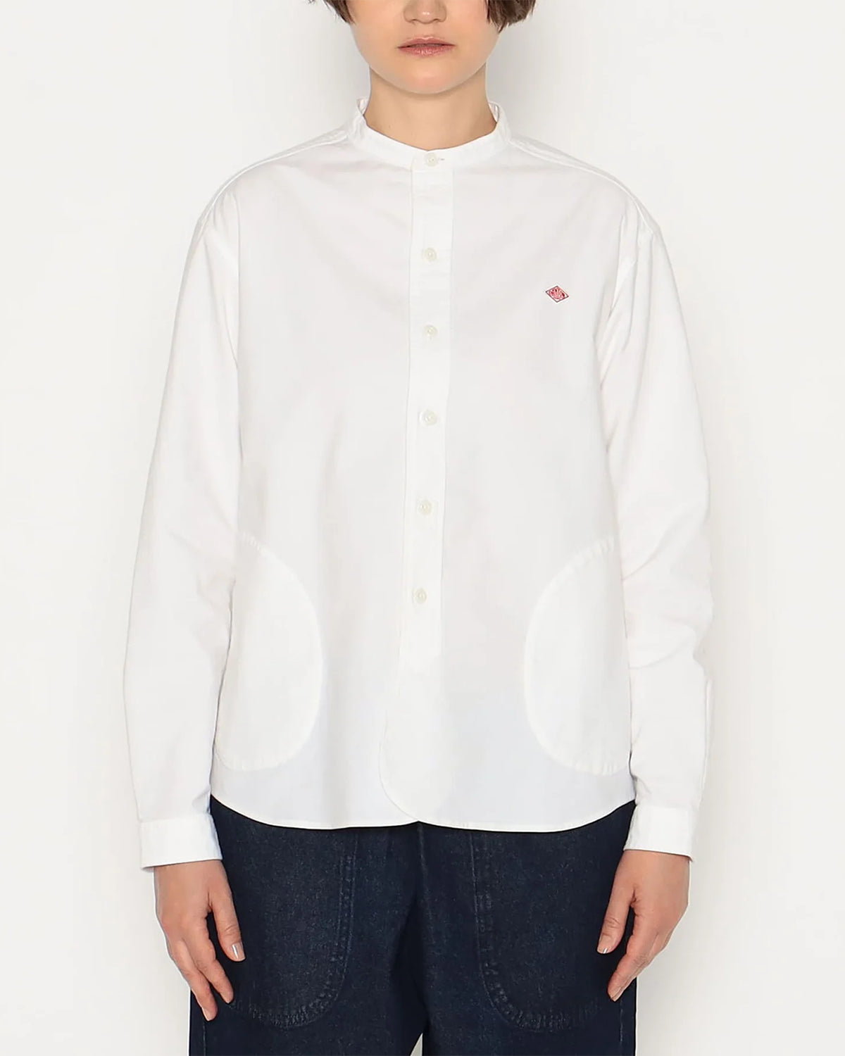 Womens Oxford Band Collar Shirt - White