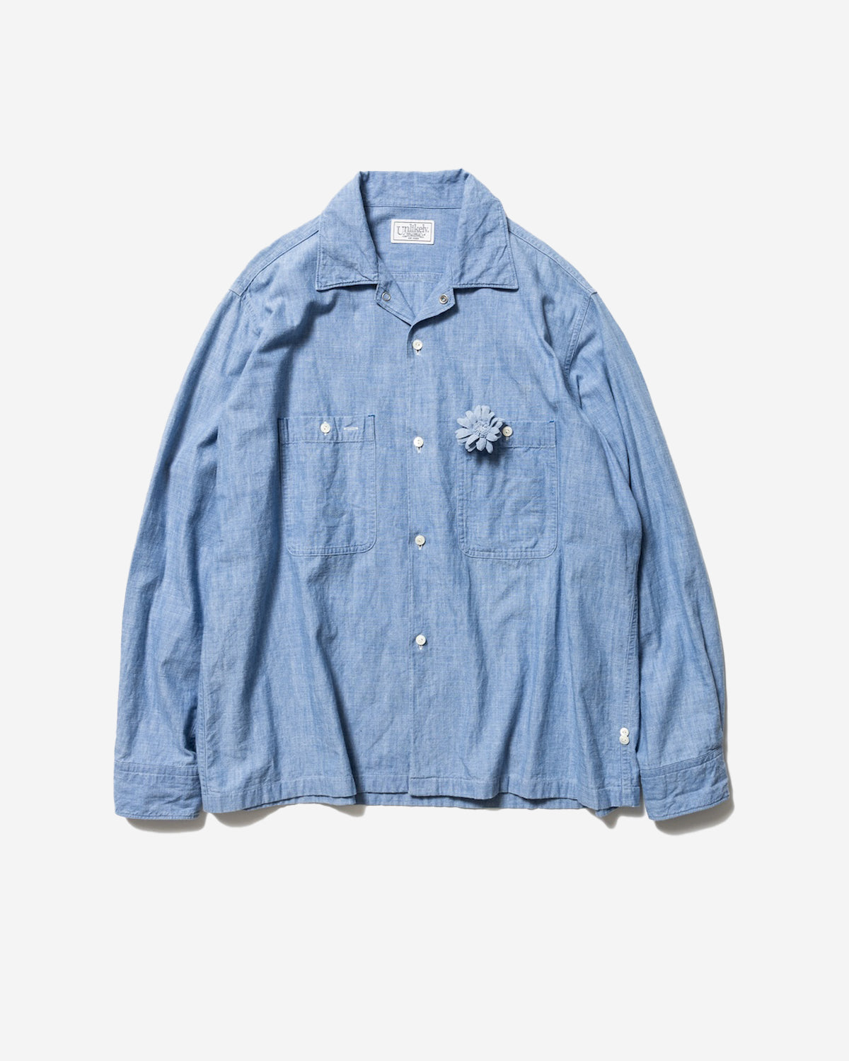 Unlikely Open Collar Chambray with Flower - Indigo