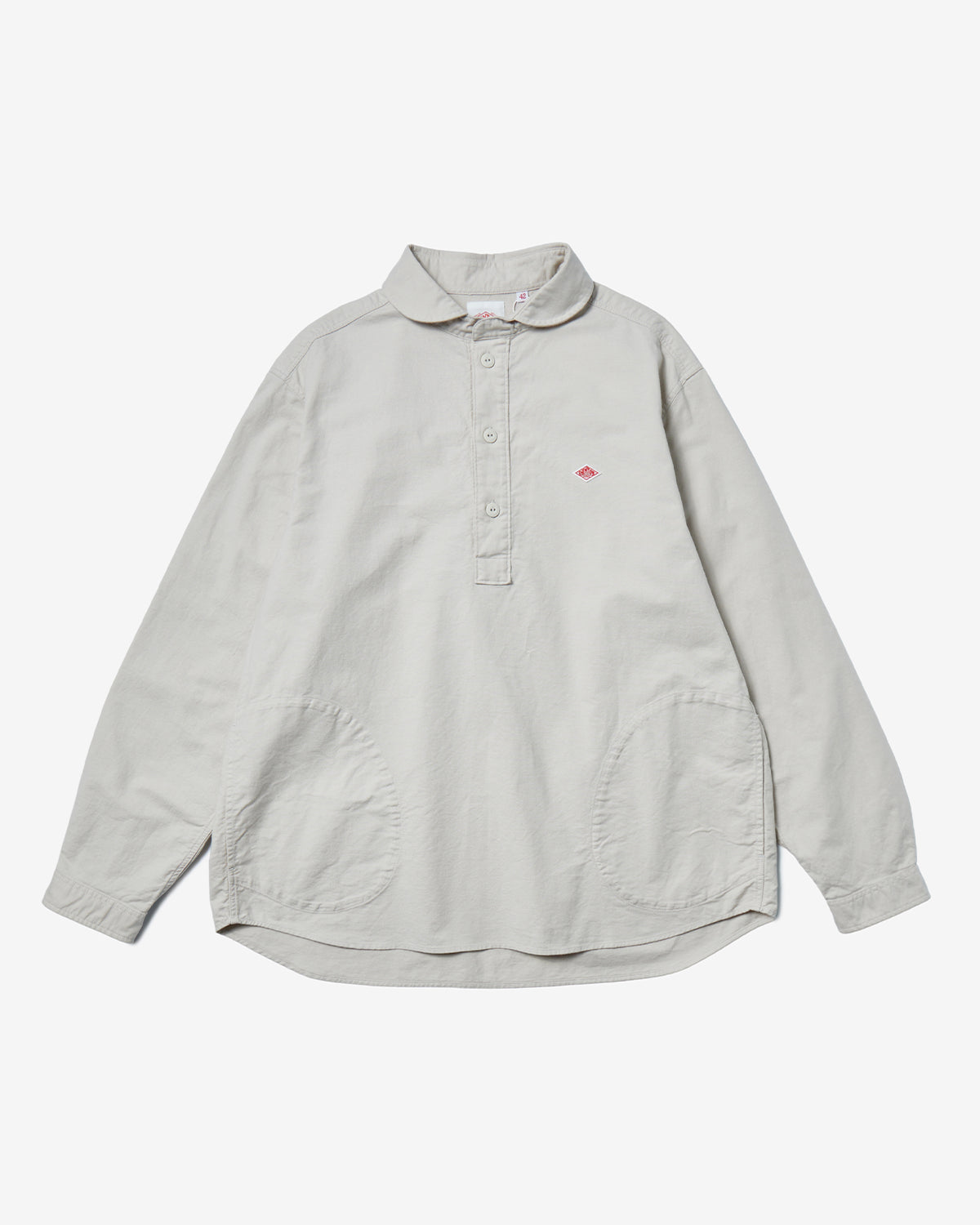 Mens Oxford Round Collar Pullover Shirt Plain - Oyster