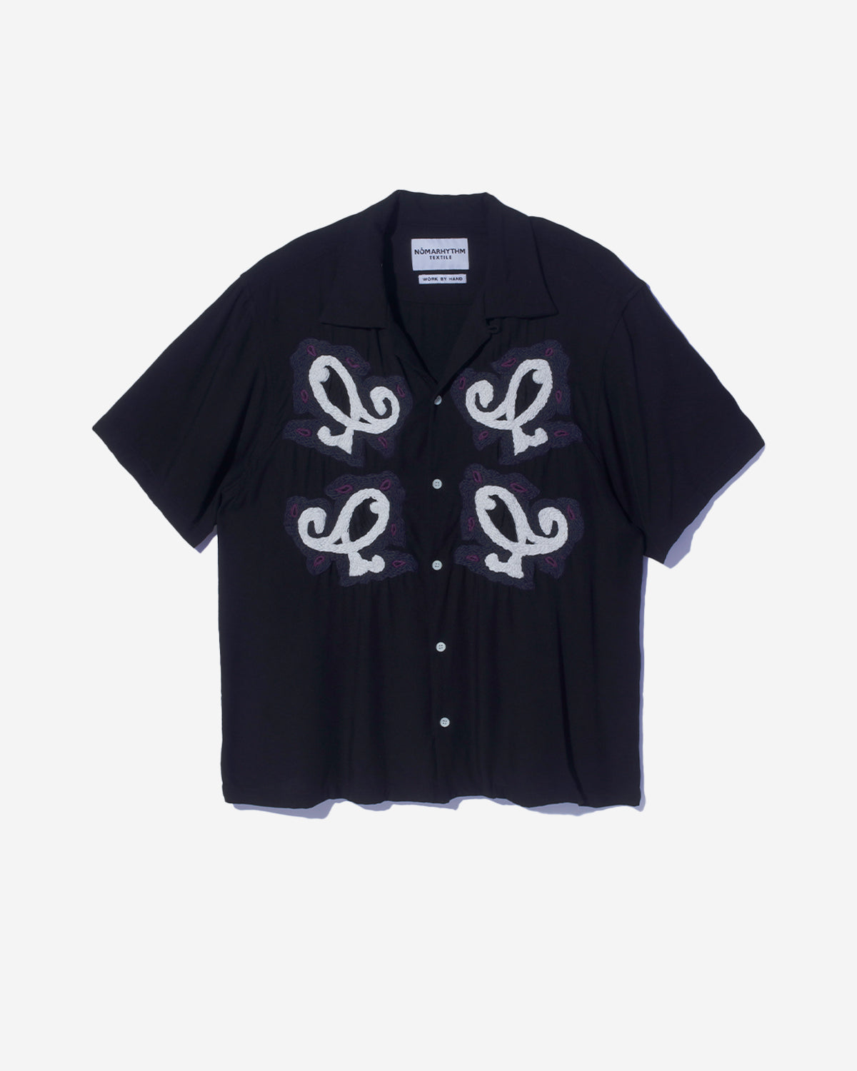 Paisley Embroidery Open Collar SS Shirt - Black