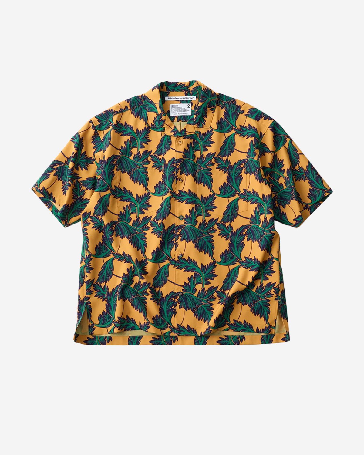 Botanical Pattern Open Collar Shirt - Mustard