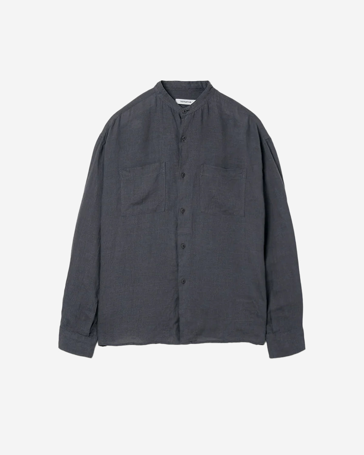 Officer Stand Collar L/S Shirt Linen Canvas - Charcoal