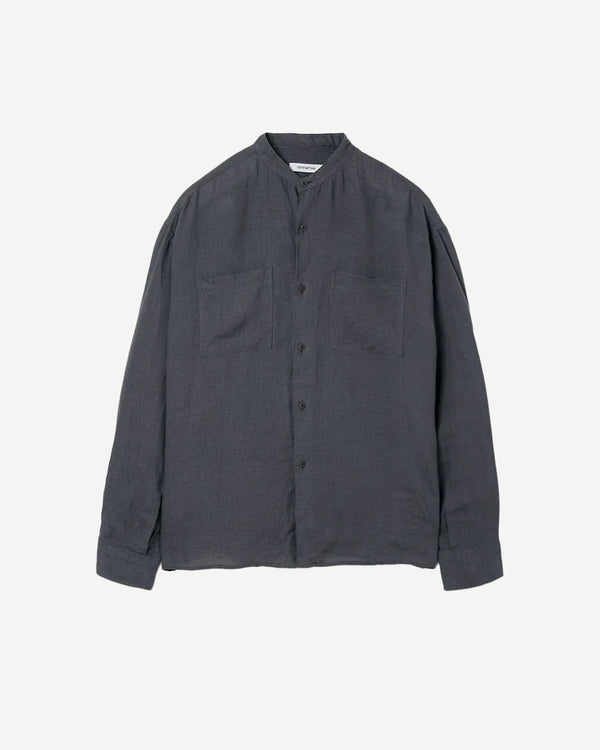 Officer Stand Collar L/S Shirt Linen Canvas - Charcoal
