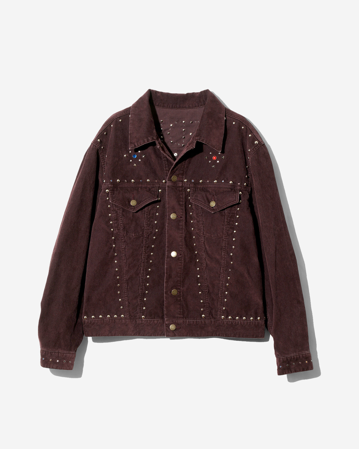 Studded Jean Jacket - 14W Corduroy - Burgundy