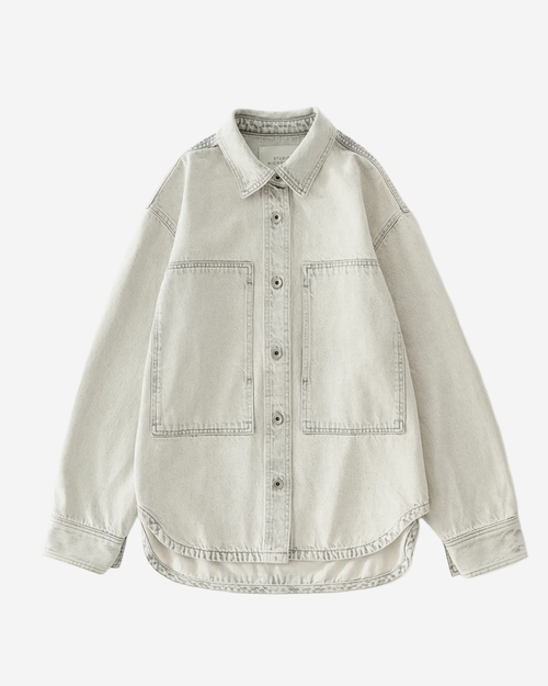 Paso - Overshirt With Curved Seam Pocket - Pumice