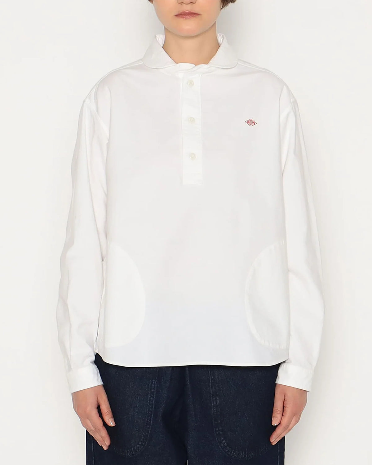 Womens Oxford Round Collar Pullover Shirt - White