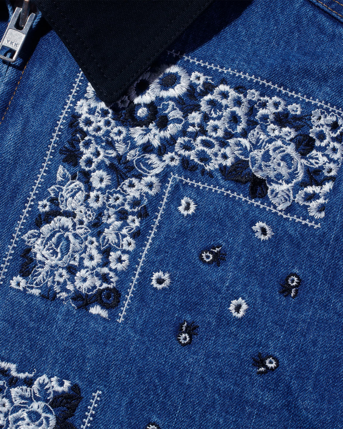 Bandana Embroidery Denim Jacket - Indigo / White