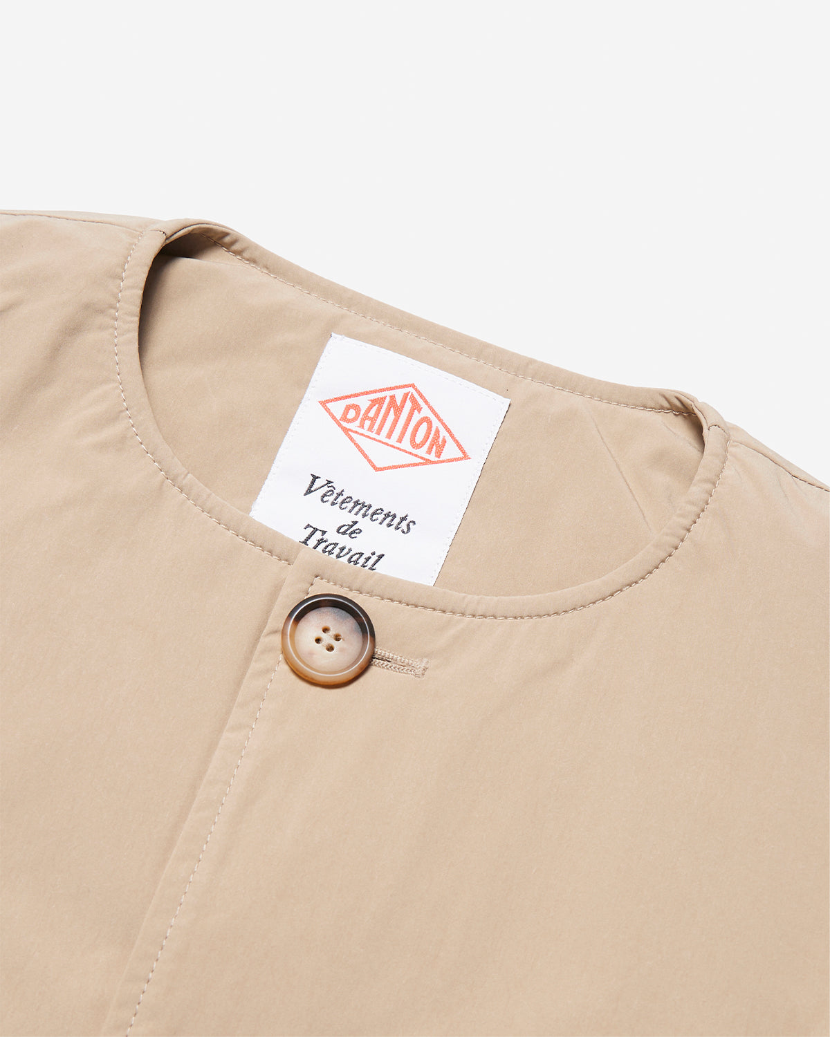 Womens Insulation Collarless Wide Jacket - Beige