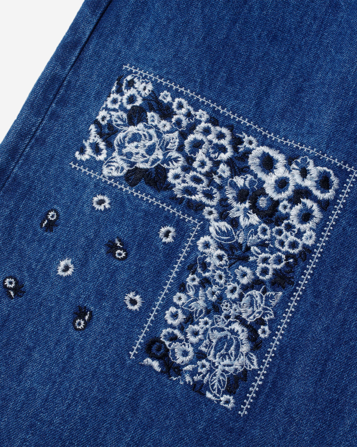Bandana Embroidery Denim Pants - Indigo / White