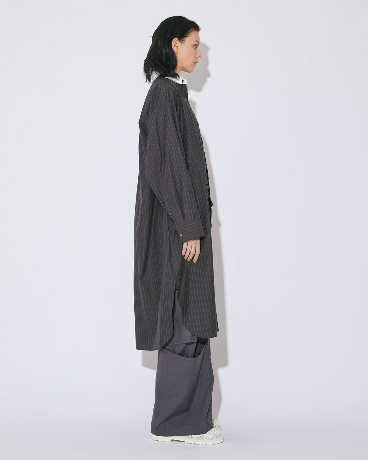 Double Front Cotton Suiting Shirt Dress - Charcoal