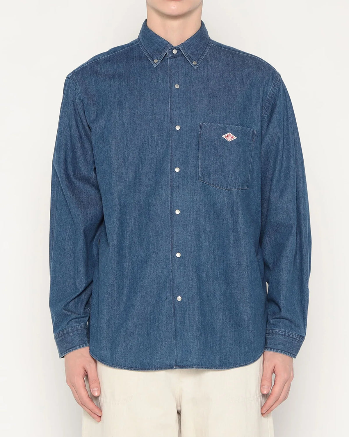 Mens Denim Dungaree Button-Down Shirt - Light Indigo