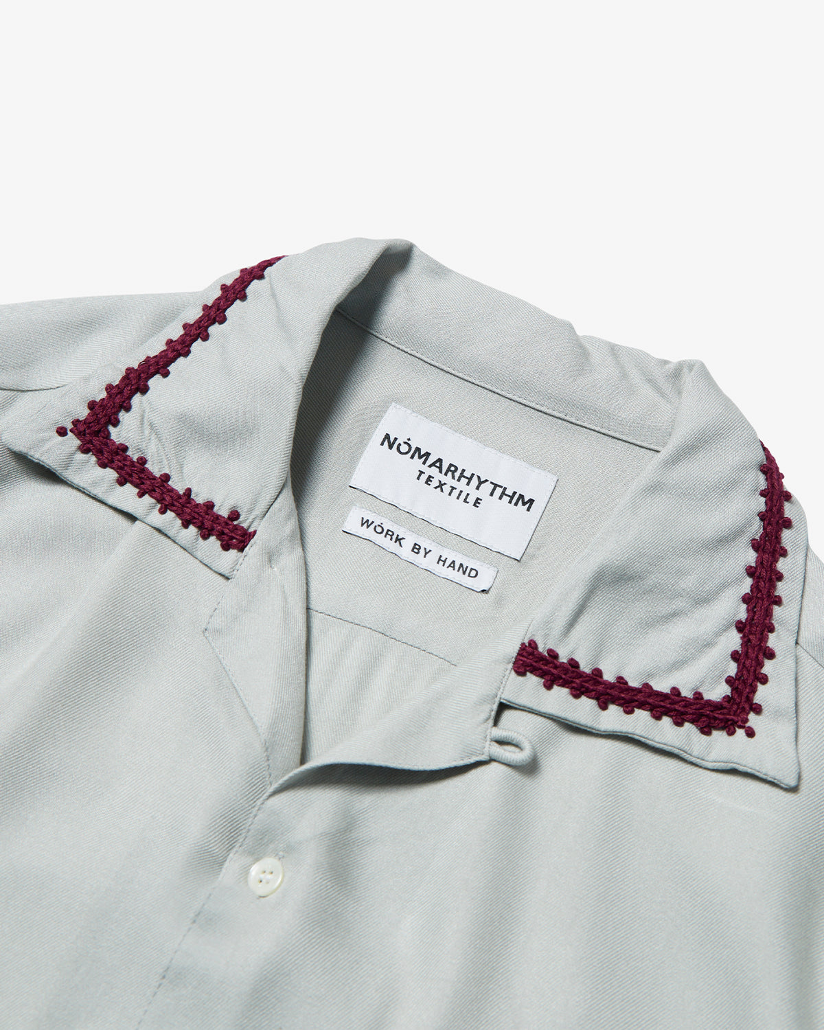 Trim Embroidery Open Collar Shirt - Gray