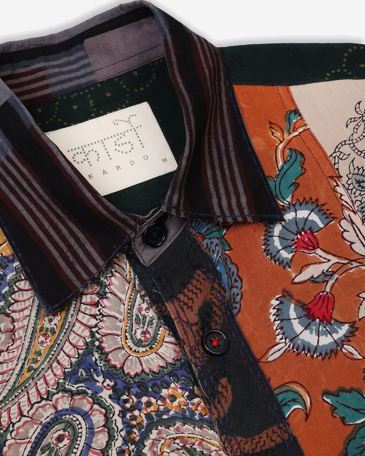 Yuto - Oversized 12 Panel Patchwork Shirt With Raw Edge Details - Multi