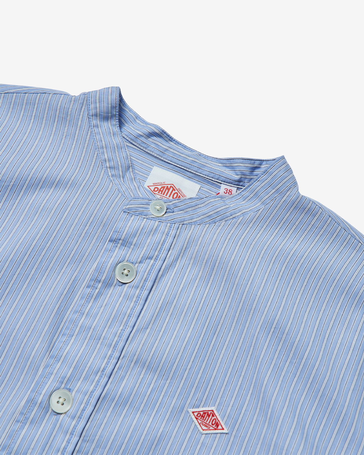 Womens Cotton Poplin Band Collar Shirt - Sax Blue Stripe