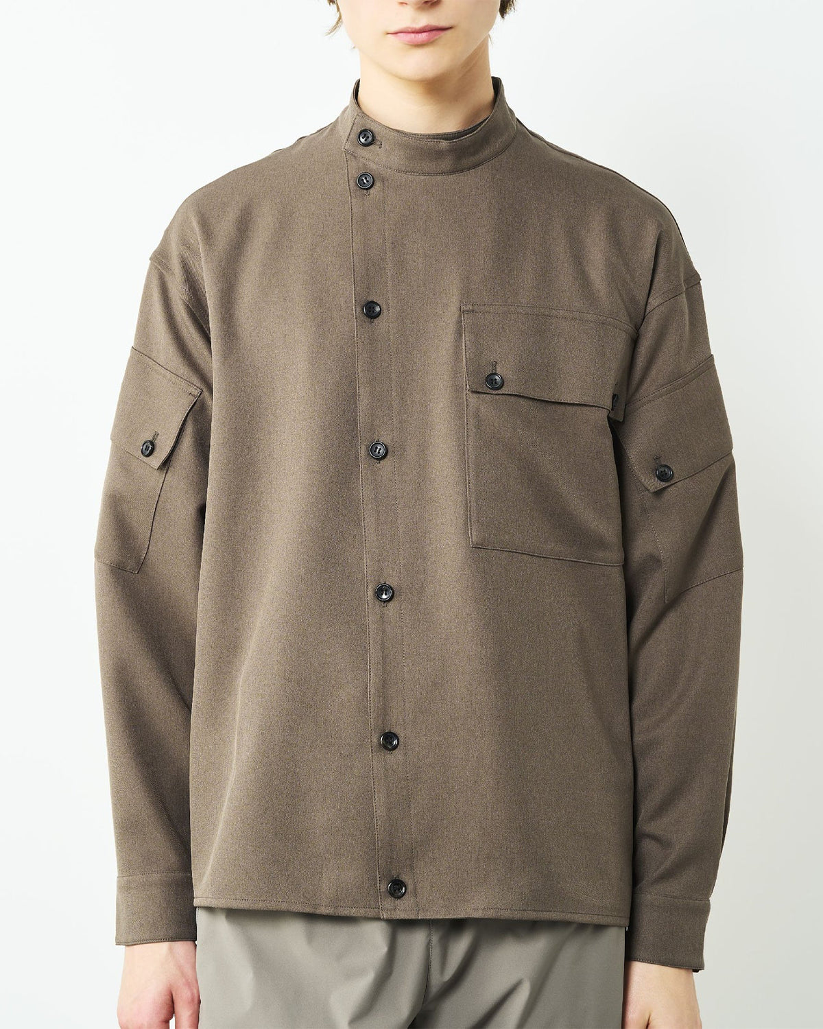 WR PL ST. Band Collar Shirt - Brown