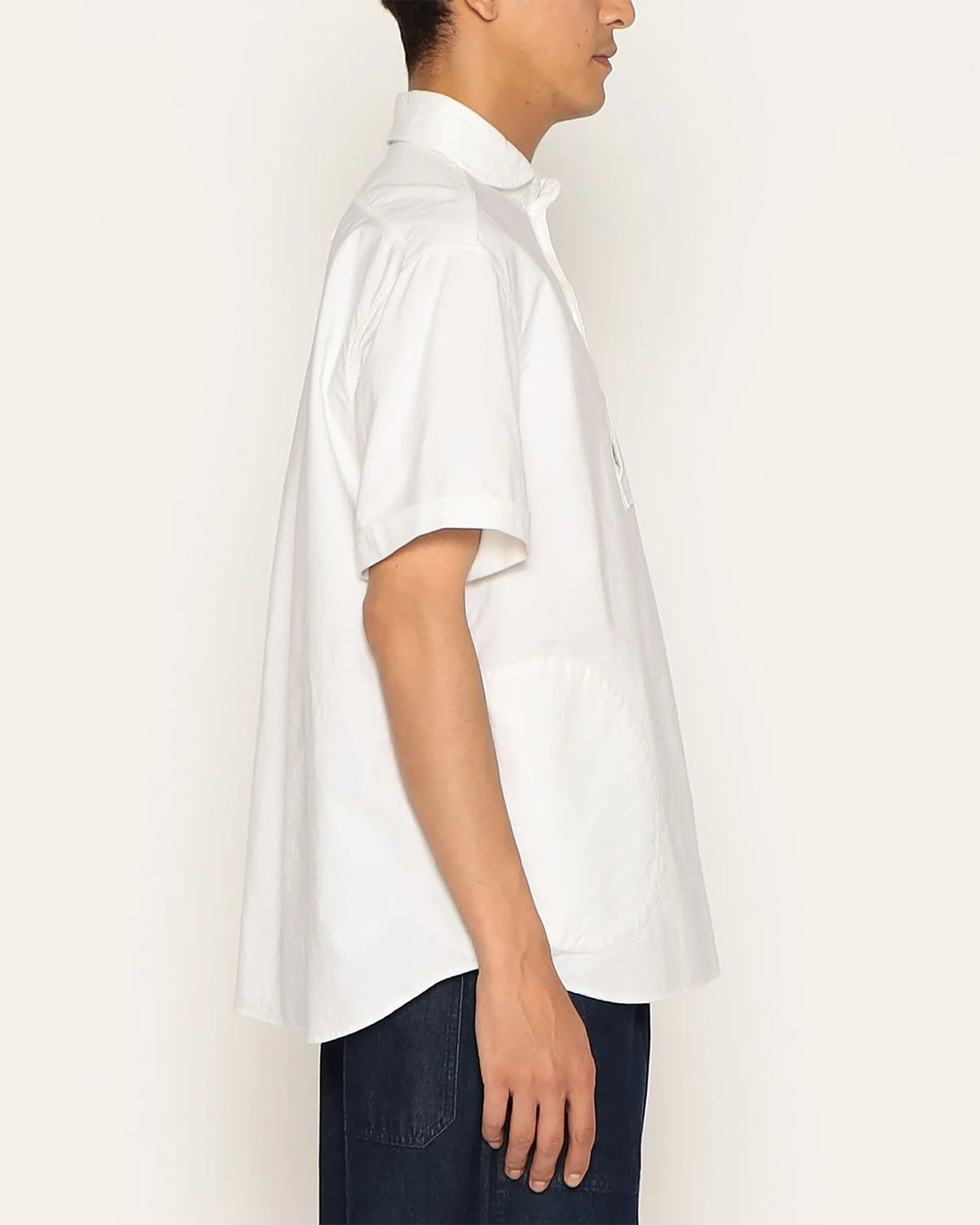 Mens Oxford Round Collar Short Sleeve Pullover Shirt - White