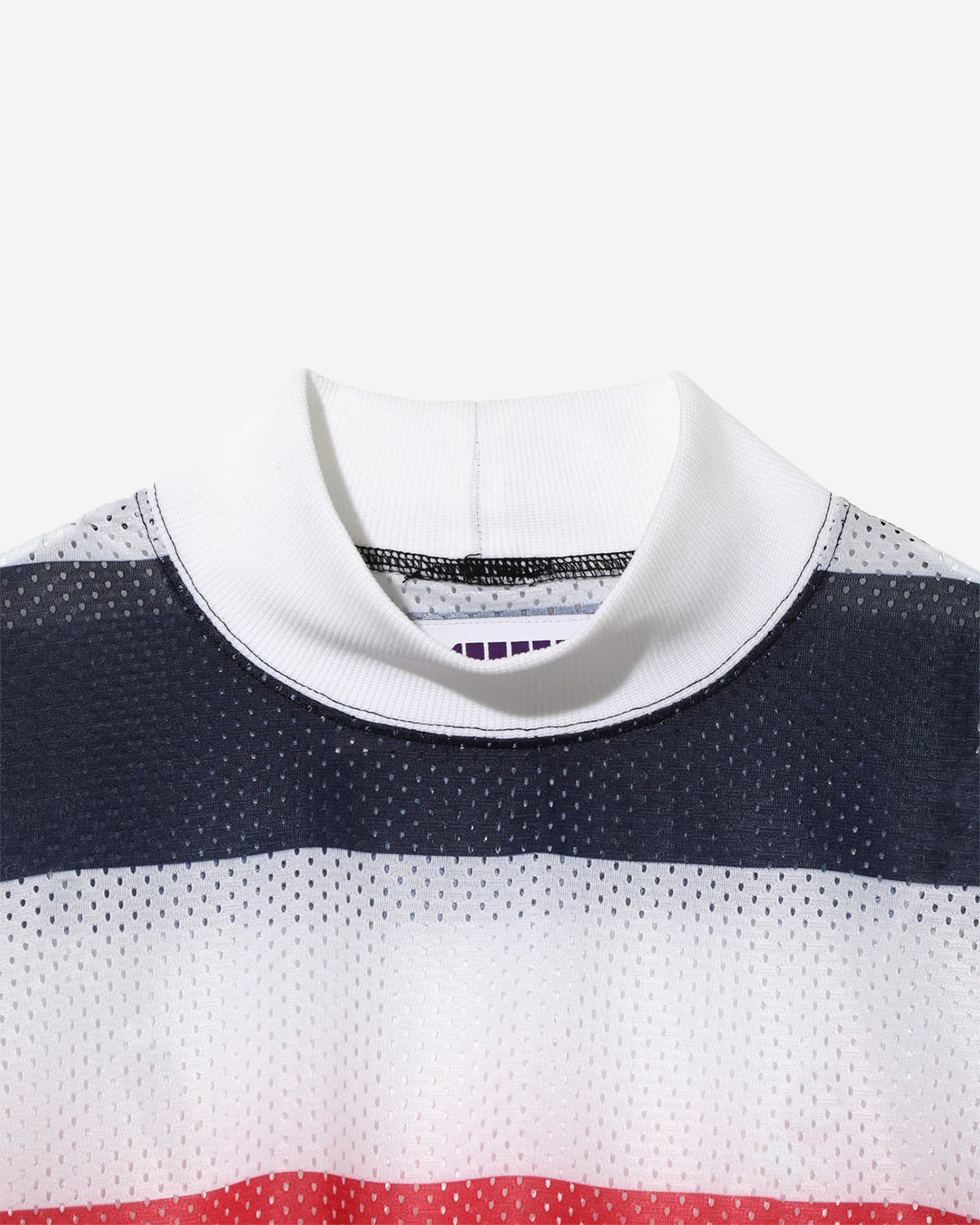L/S Mock Neck Tee - Stripe Mesh - Tricolour