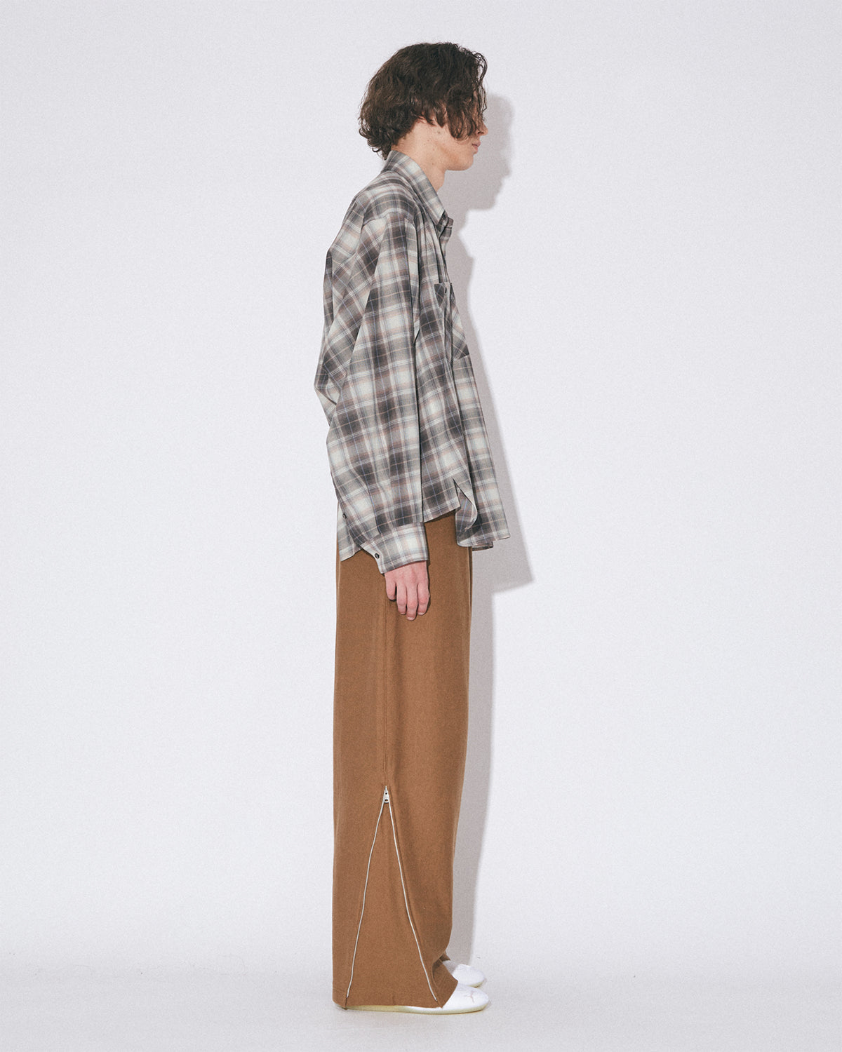Double End Fresco Flannel Check Shirt - Light Gray