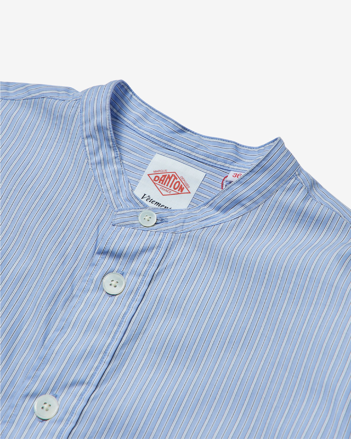 Womens Poplin Band Collar Tunic Shirt - Sax Blue Stripe