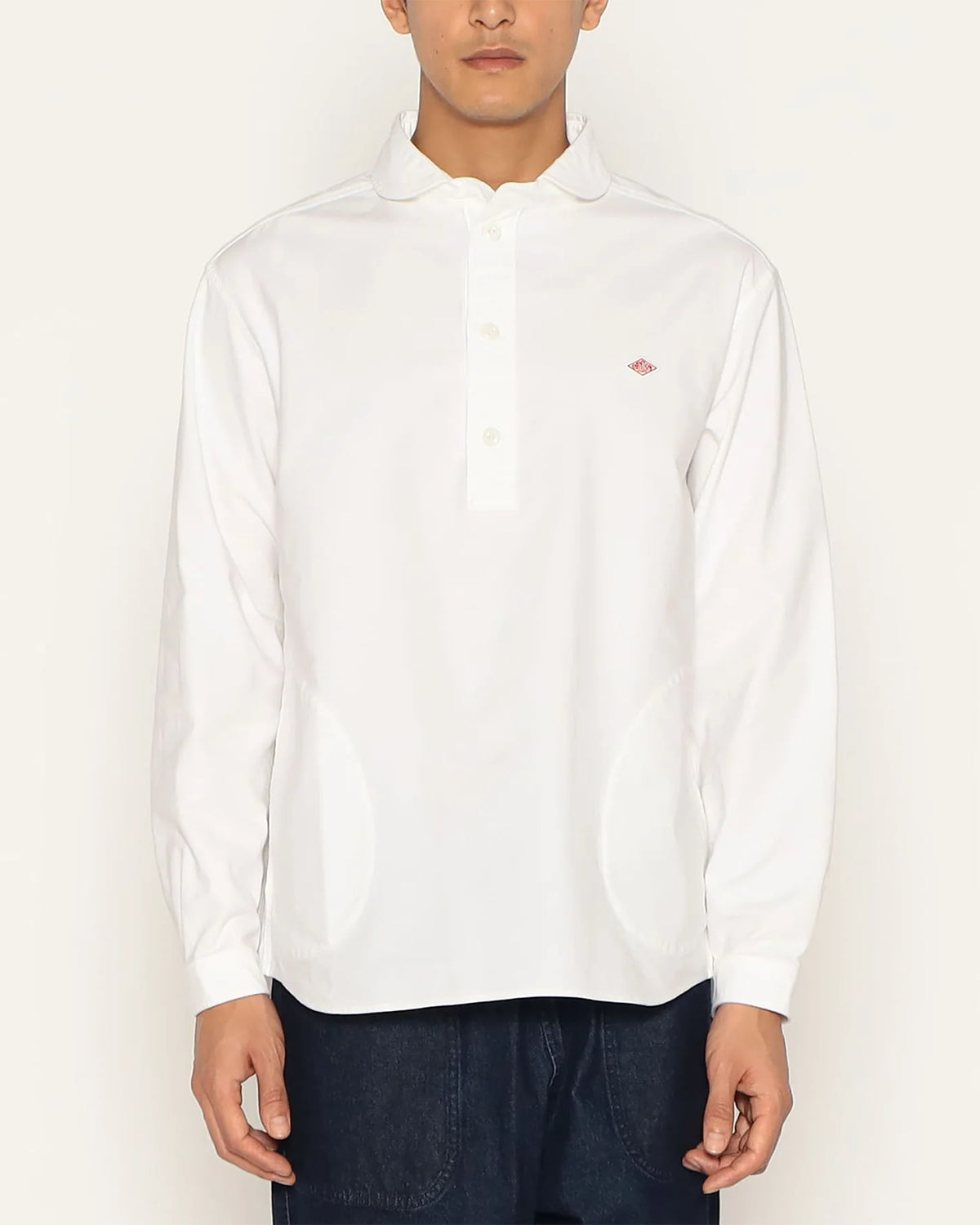 Mens Oxford Round Collar Pullover Shirt - White