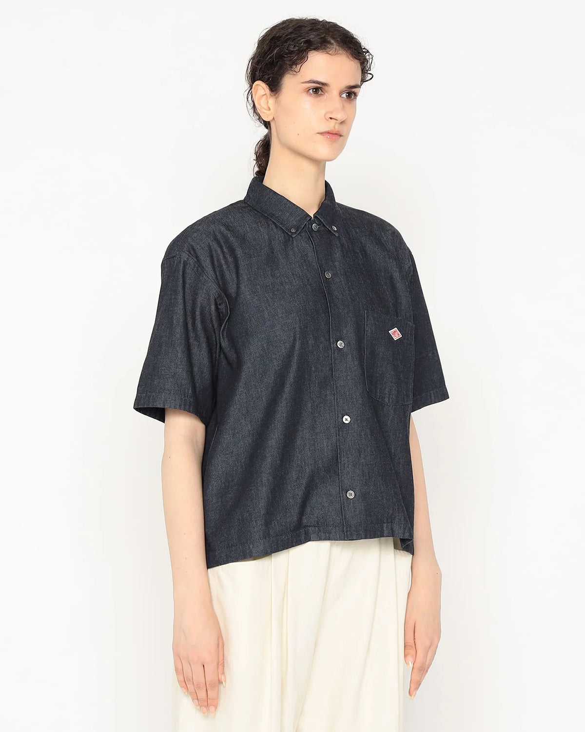 Womens Denim Dungaree Short Sleeve B.D Shirt - Indigo