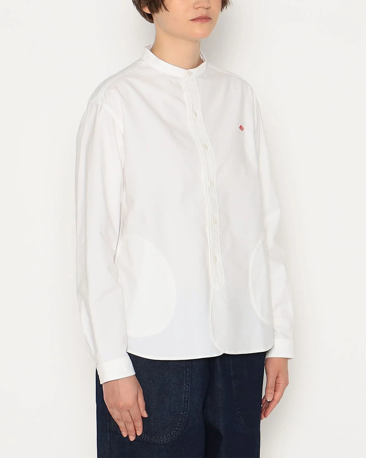 Womens Oxford Band Collar Shirt - White
