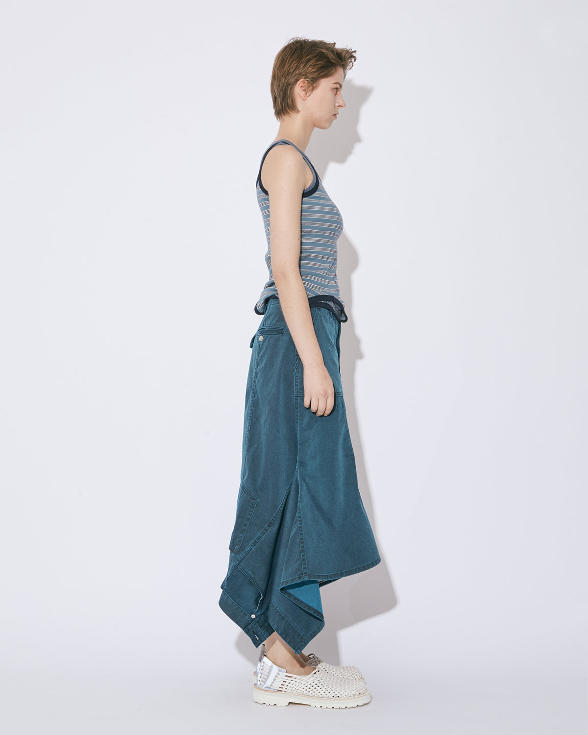 Double End Nylon Gabardin Denim Skirt - Bluegreen