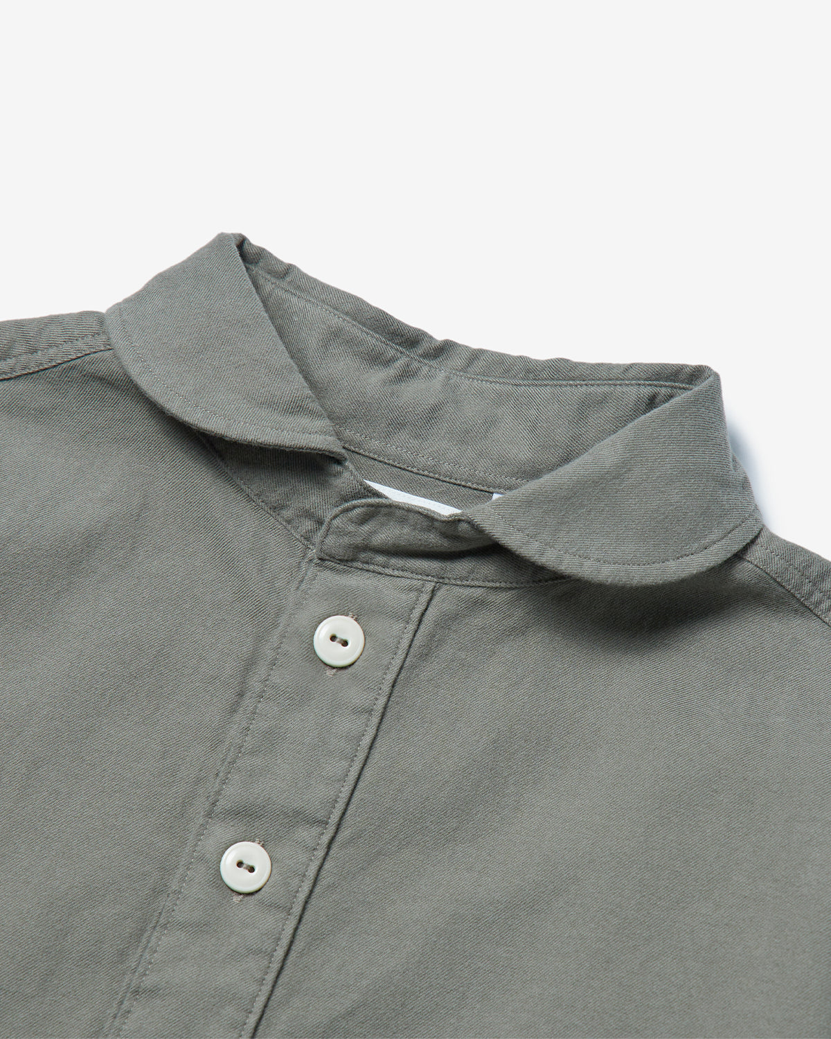 Mens Oxford Round Collar Pullover Shirt Plain - Olive Chambray