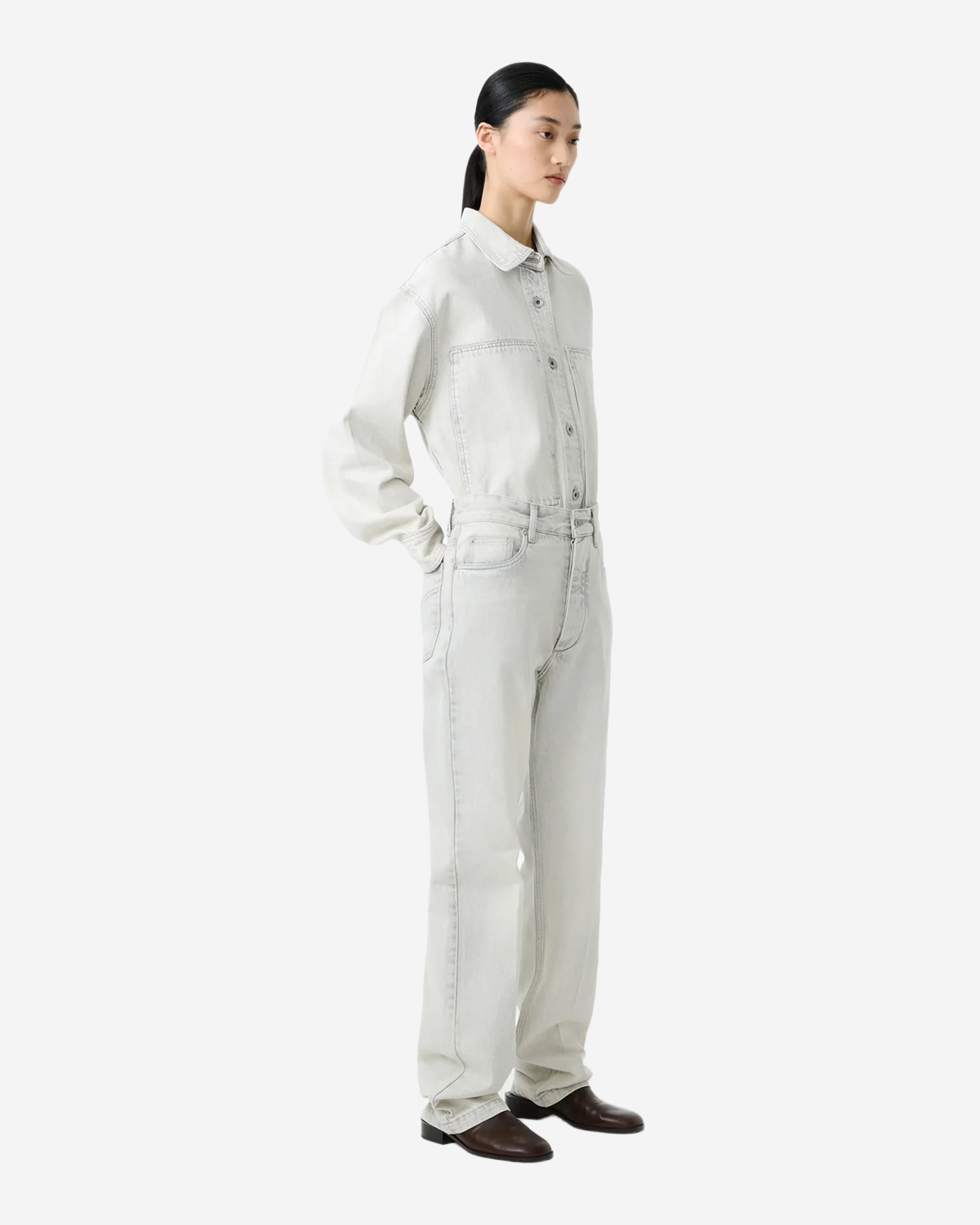 Paso - Overshirt With Curved Seam Pocket - Pumice