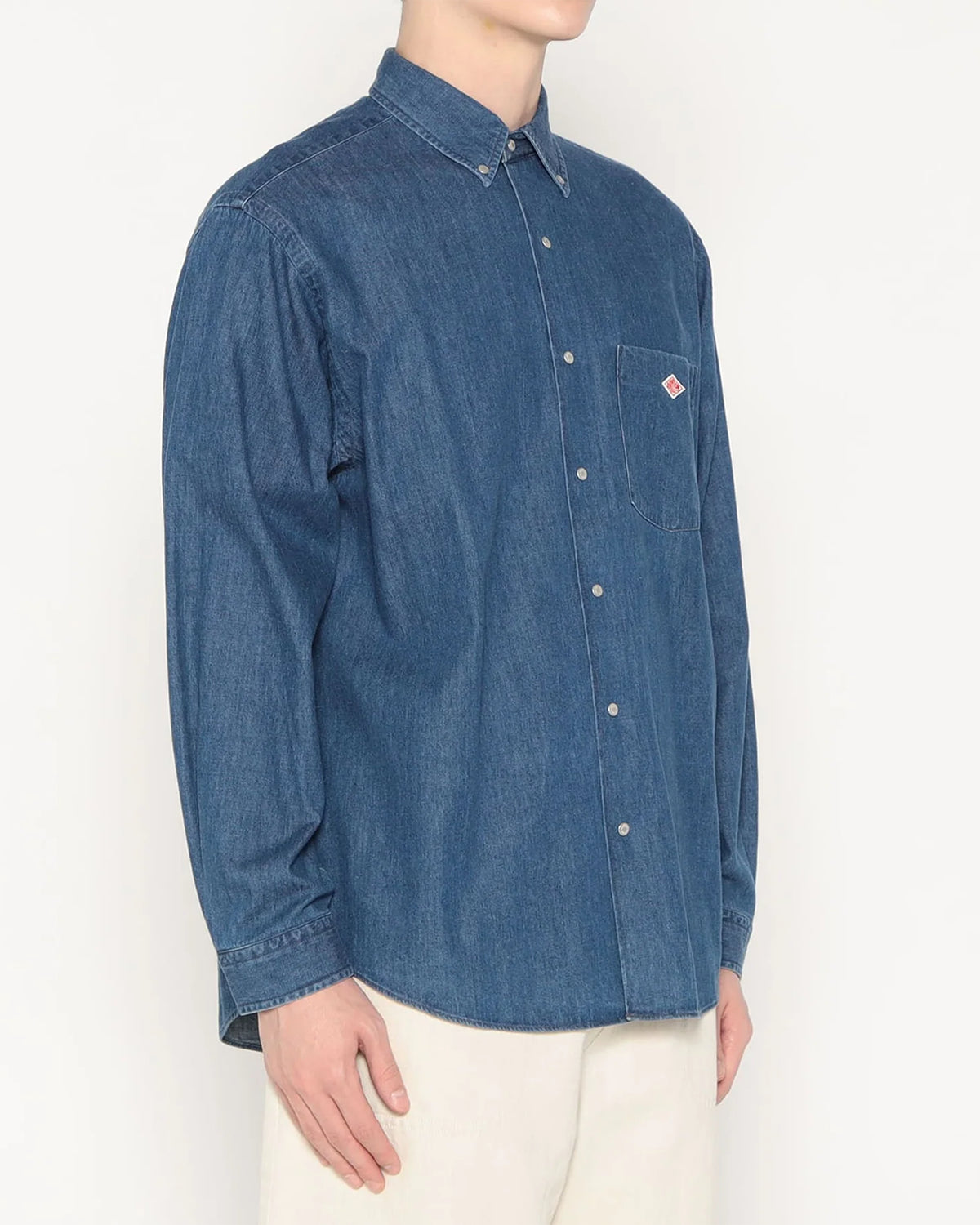 Mens Denim Dungaree Button-Down Shirt - Light Indigo