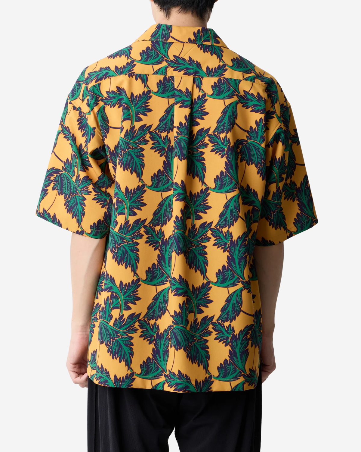 Botanical Pattern Open Collar Shirt - Mustard