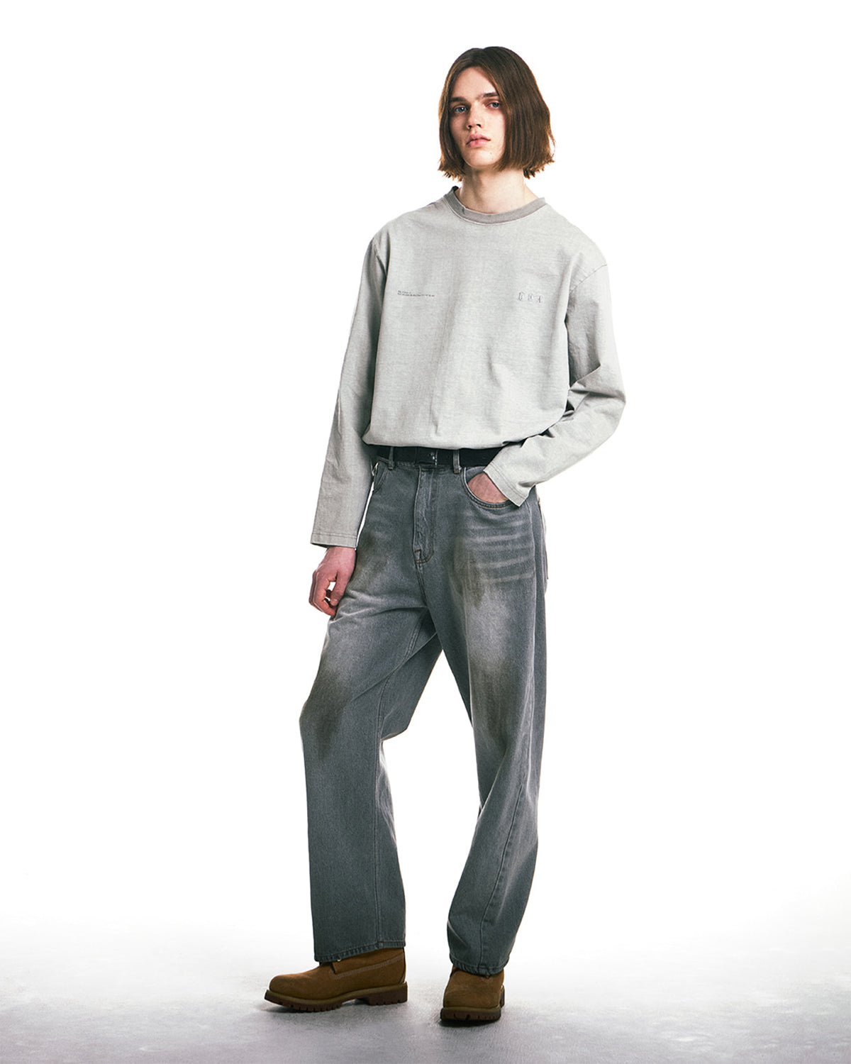 Curved Wide Denim - Dusty Grey