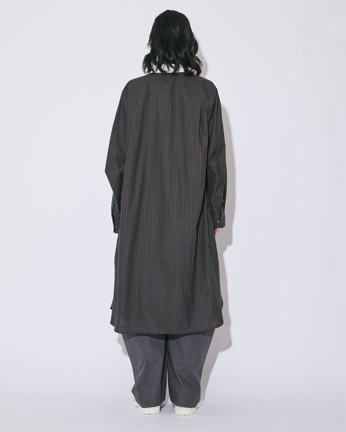 Double Front Cotton Suiting Shirt Dress - Charcoal