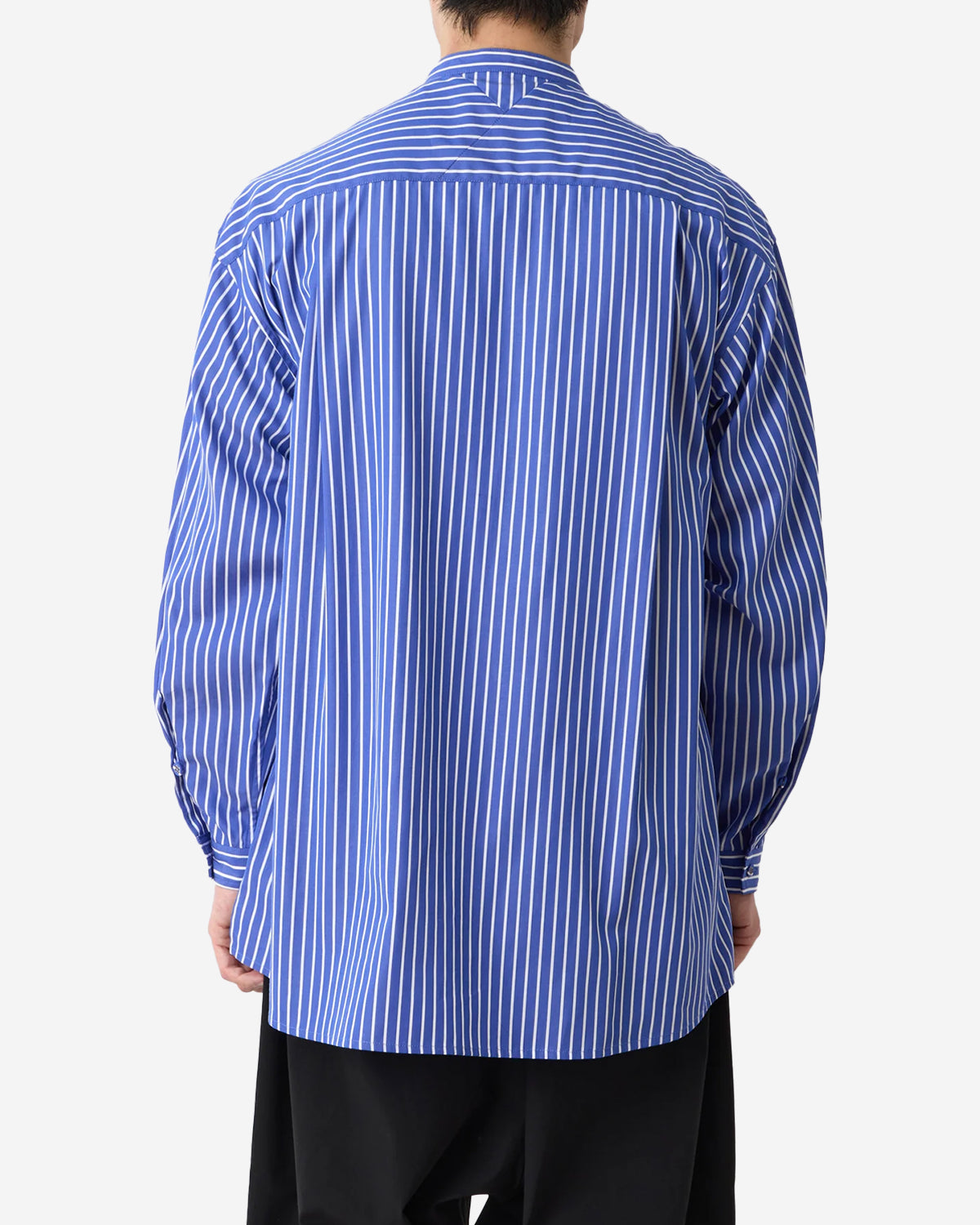 Band Collar Stripe Multi Pocket Shirt - Blue