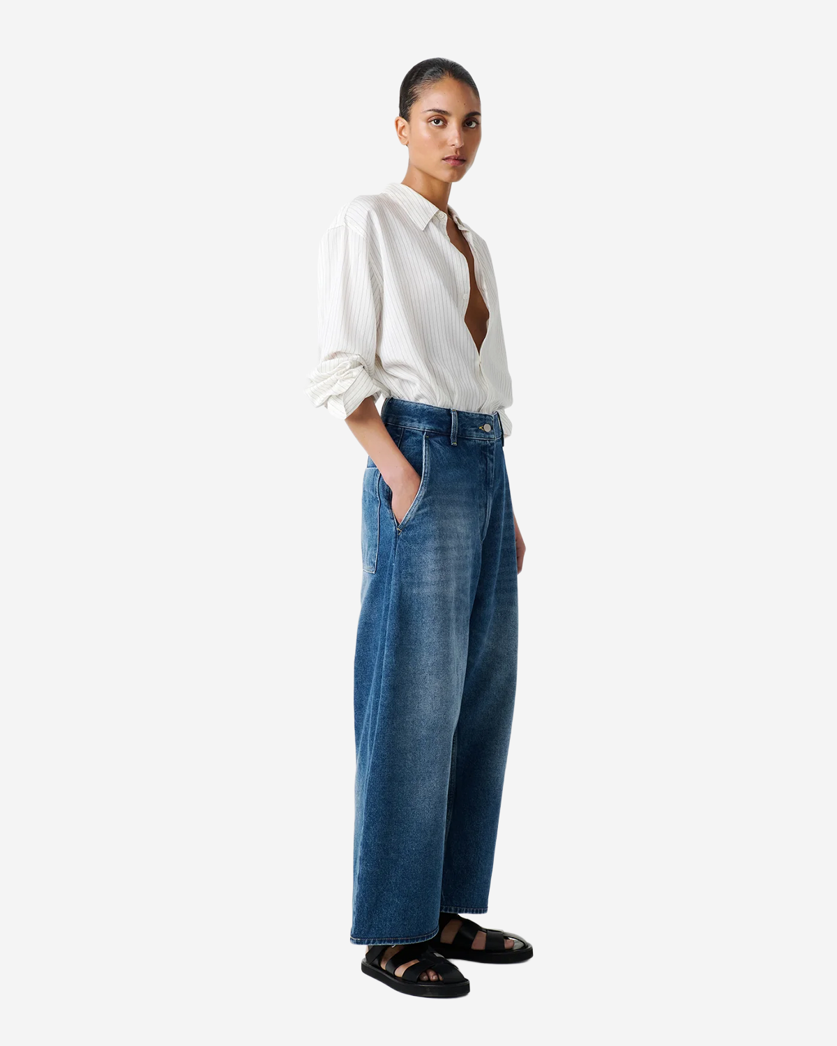 Chalco - Wide Crop Pant - Worn Wash Indigo